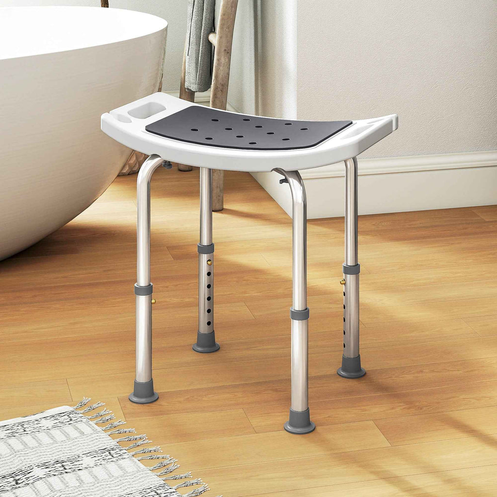 HOMCOM Shower Stool in Aluminum Alloy and Non-Slip Plastic, 6-Level Adjustable Height 39-52cm, Grey