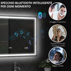 Anti-Fog Bathroom Mirror with Adjustable LED Light, Bluetooth Speaker, Touch Buttons, 80x100cm