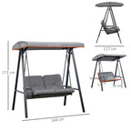 SIERA | 2-Seater Swing with Adjustable Canopy and Cushions, in Steel and Polyester, 144x117x173 cm, Grey