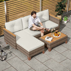 PE Rattan Garden Lounge with 2-Seater Sofa, Chaise Longue and Coffee Table, Cream