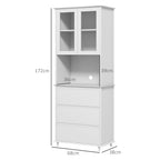 Tall Kitchen Pantry with 2-Tier Cabinet and 3 Drawers, in MDF, 68x38x172 cm, White