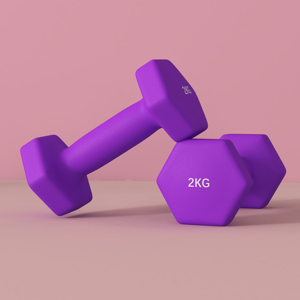 SPORTNOW Set of 2 Dumbbells 2x2 kg Hexagonal and Non-slip for Home and Gym, in Metal and Plastic, 16x7.5x7.5 cm, Purple