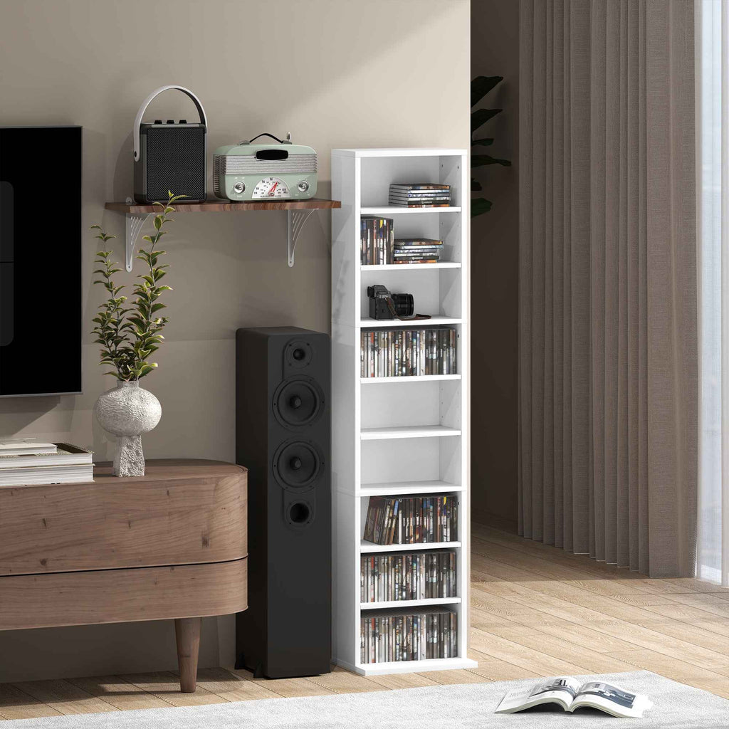 Cd Closed Rack HOMCOM CD Rack with 6 Adjustable Shelves, 260 CDs/120 DVDs Capacity ...