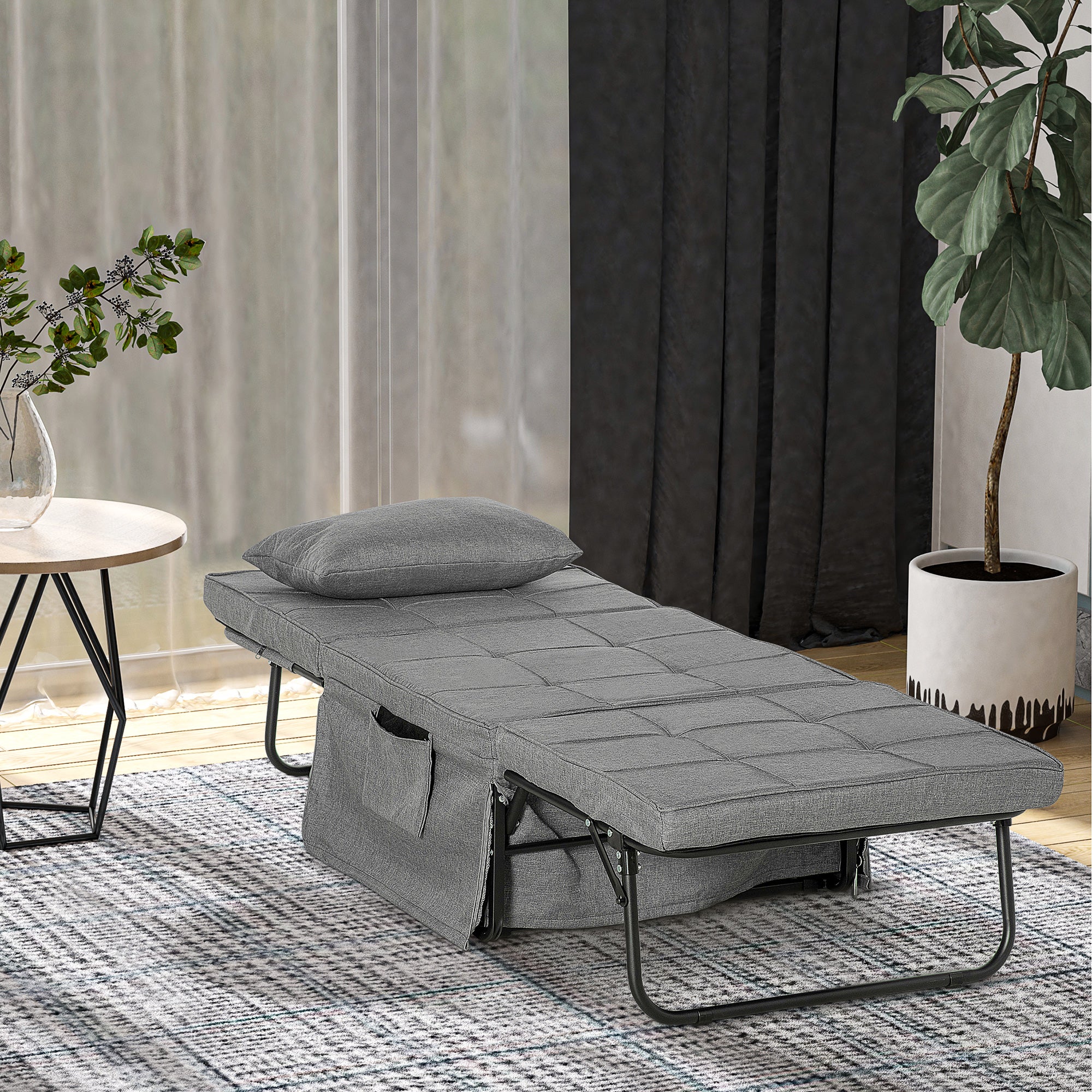 Ottoman 4 in 1 Multipurpose Folding Ottoman and single Bed with 5 Level Reclining Backrest, Grey - Borgè