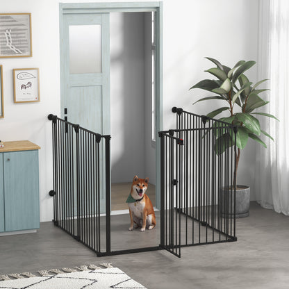 Folding Dog Gate 6-Panel for Medium-sized Dogs, Made of Steel and Plastic, 123x102x100 cm, Black