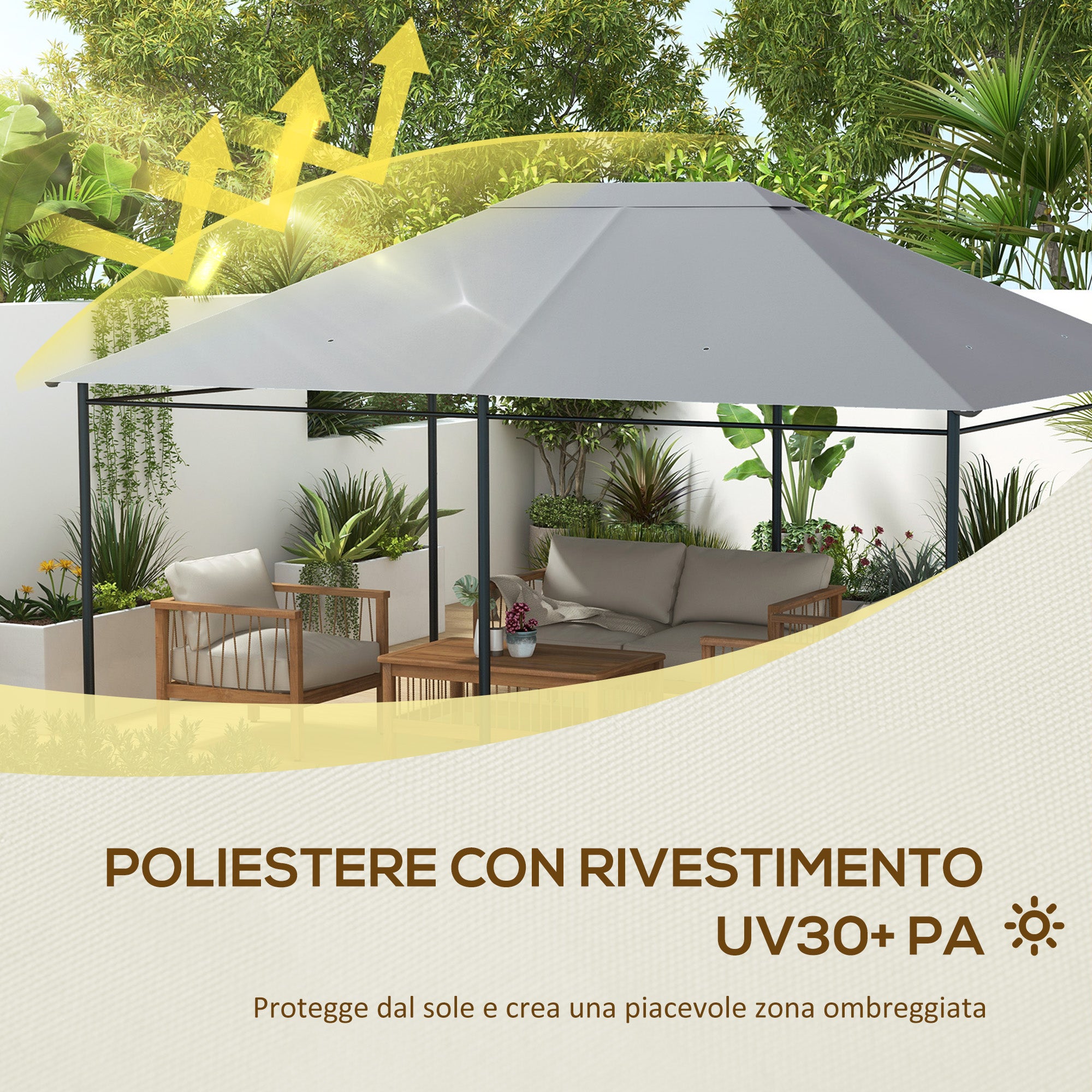 Outsunny 4x3m Replacement Roof for UV-Resistant Gazebo in Polyester with Air Vent, Light Grey