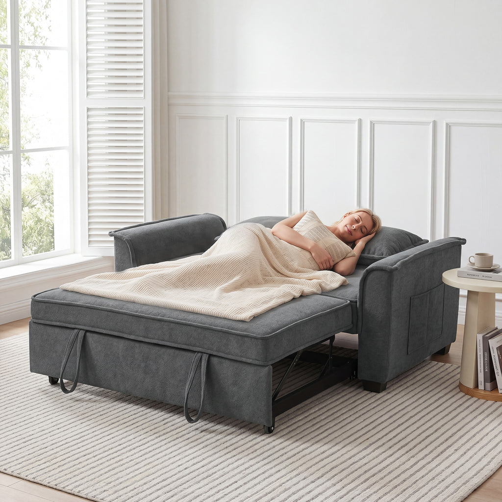 HOMCOM 3-in-1 2-Seater Sofa Bed with 3-Position Adjustable Backrest and 2 Cushions, Chenille, Dark Grey