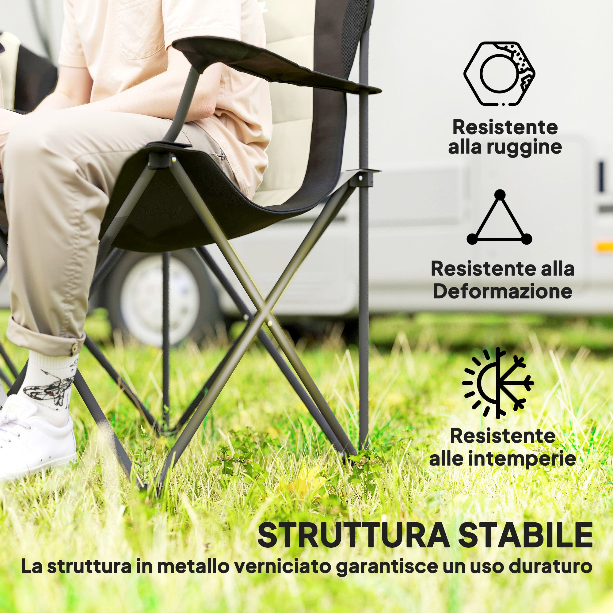 Set of 2 Folding Camping Chairs with High Backrest, Cup Holder and Carry Bags, Cream