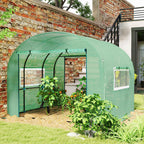 Outsunny 3x3x2 m Steel and UV-Resistant Polyethylene Tunnel Greenhouse for Vegetable Garden with Roll-Up Doors and Windows, Green
