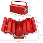 Folding Steel Tool Box with 5 Trays, Tool Case 56x20x41 cm, Red