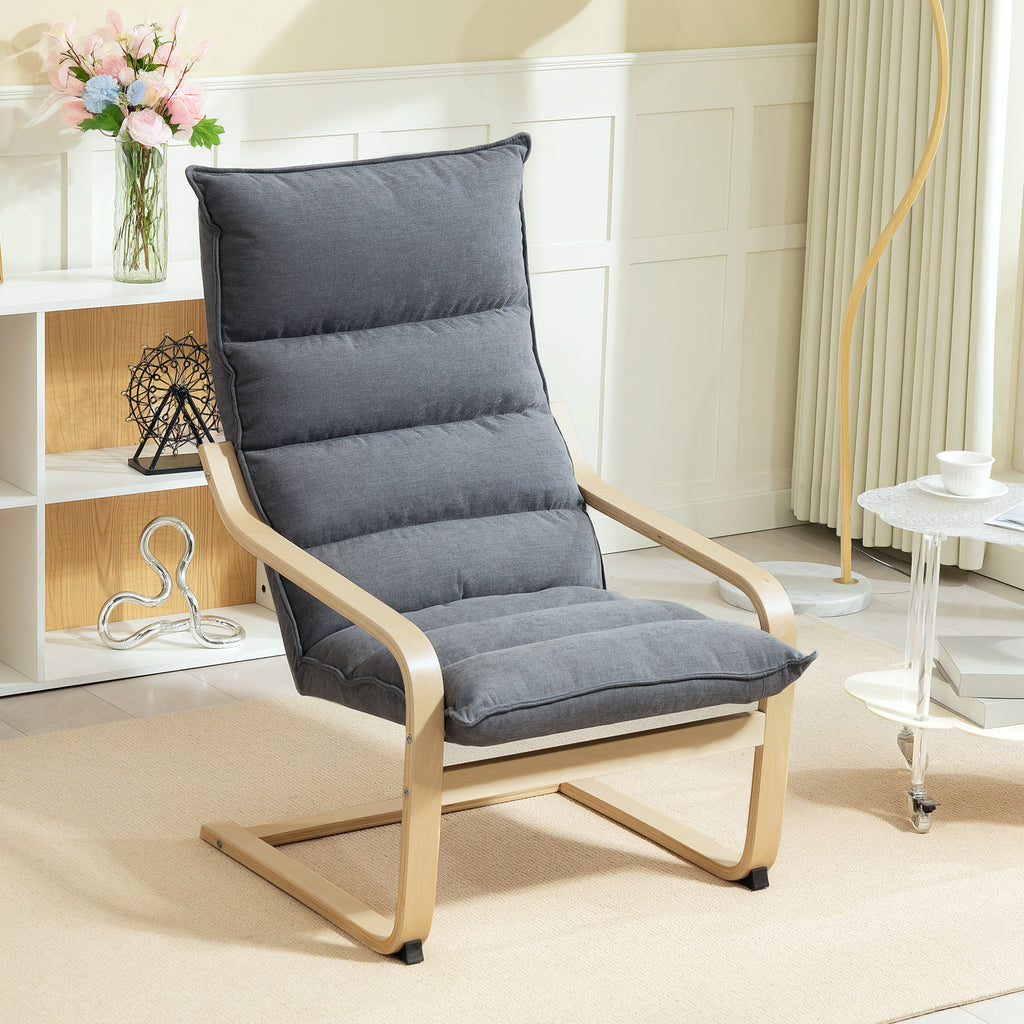 Modern Rocking Chair with Wooden Armrests and Thick Velvet Cushions, 67x83x105 cm, Grey