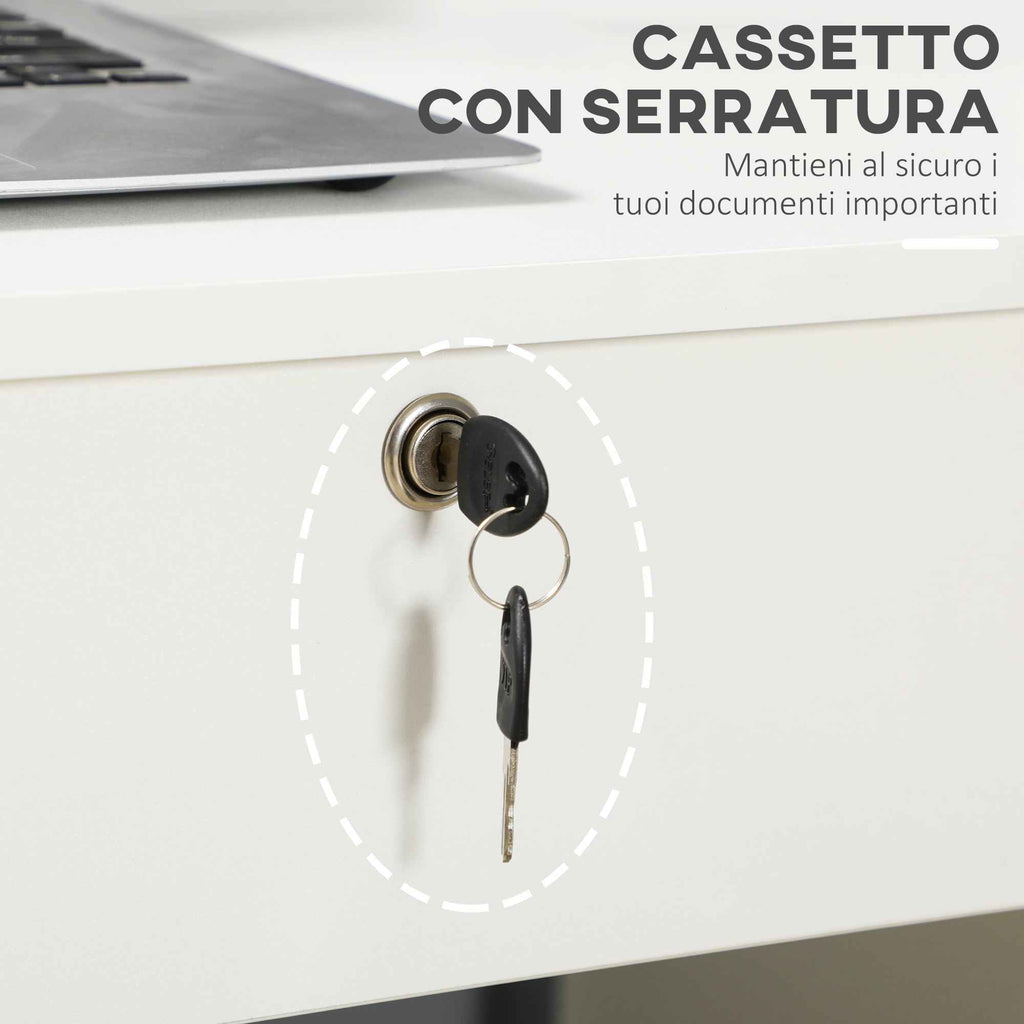 HOMCOM Wooden Desk for Bedroom or Office with 2 Drawers and 2 Keys, 110x50x76cm - White