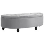 Padded Semicircle Bedside Storage Bench, Velvet and Wood, 120x46x42 cm, Light Grey