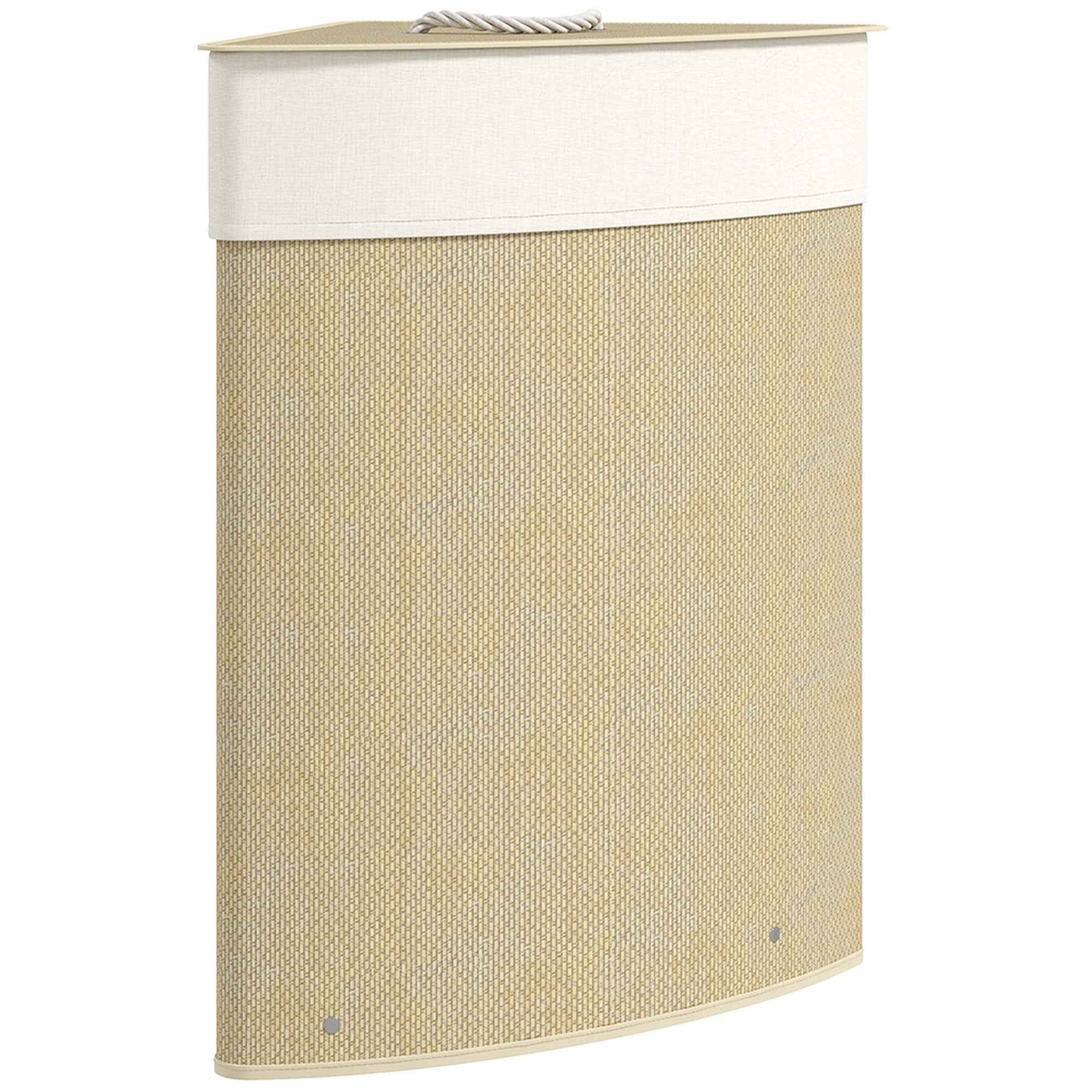HOMCOM 55L Corner Laundry Hamper with Removable Bag and Removable Lid, Bamboo, 35x35x60 cm, Wood Color