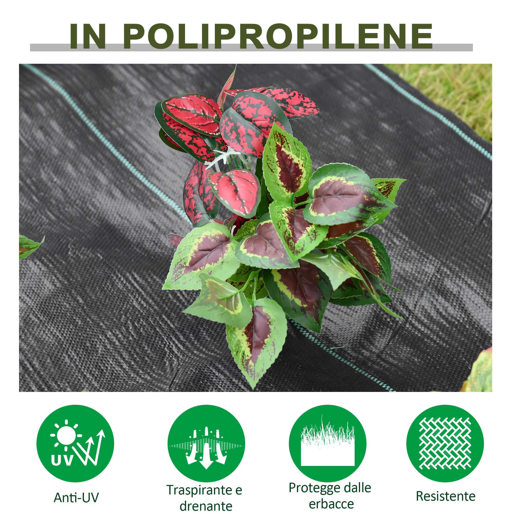 Outsunny 50x2m 100g/m² Weed Control Fabric Black Fabric for Vegetable Garden, Greenhouse, Garden Draining and Breathable with Grid