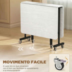 HOMCOM Folding Table for 4-6 People with 2 Flaps and Wheels with Brakes, 120x80x73 cm, White Wood