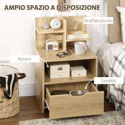 Bedside Table with 2 Open Shelves and Drawer in Chipboard for Bedroom and Living Room, 45x35x73 cm