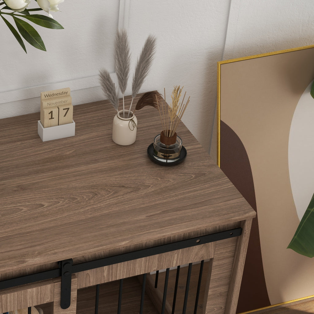 Large Dog House with Sliding Door for Indoor Wooden, 98x58x61cm, Brown