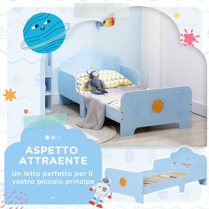 Children's Bed with Sides and Space Fantasy, Age 3-6 Years, 143x74x59cm, Blue