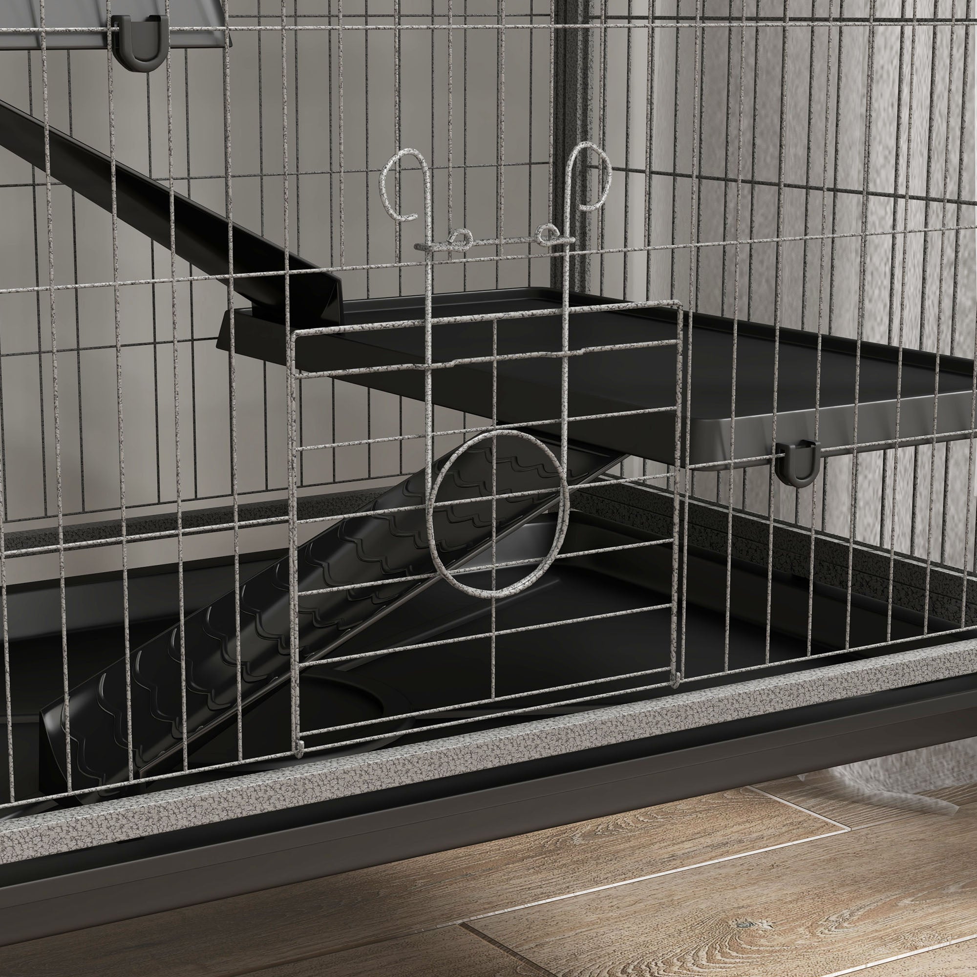 PawHut Rabbit Cage with 4 Entrances at Multiple Levels with Hammock, Steel and PP, 80x52x159 cm - Borgè