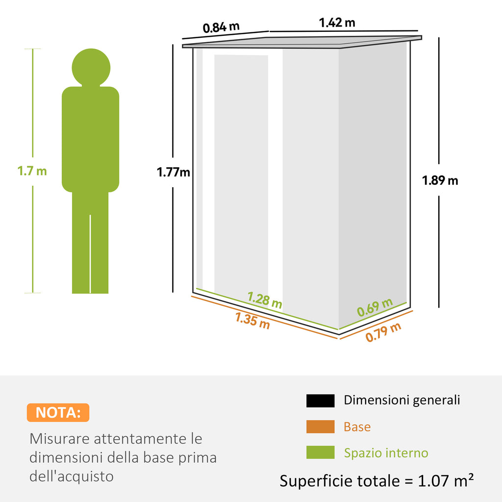 Outsunny Waterproof Steel Tool Shed 142x84x189cm