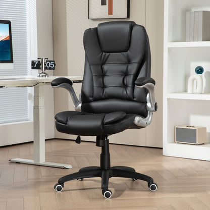 Office Chair in Faux PU Leather with Folding Armrests, High Backrest and Rocking, Black