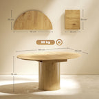 Expandable Round to Oval Pedestal Table for 6-8 People, Wood and Steel, Wood Color