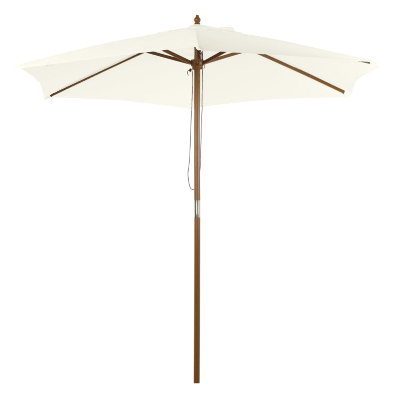 2.5x2.3 m 6-Rib Garden Umbrella, Wood and Polyester, Cream White - Borge' Group Limited