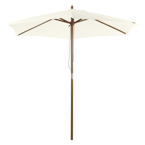 2.5x2.3 m 6-Rib Garden Umbrella, Wood and Polyester, Cream White - Borge' Group Limited