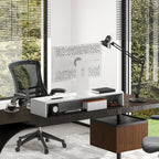 Monitor Stand with 2 Wooden Storage Compartments, 100x27x15 cm, White