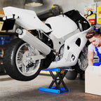 DURHAND Folding and Non-Slip Motorcycle Stand in Steel and Rubber, 41.5x23.5x10-37 cm, Blue and Black