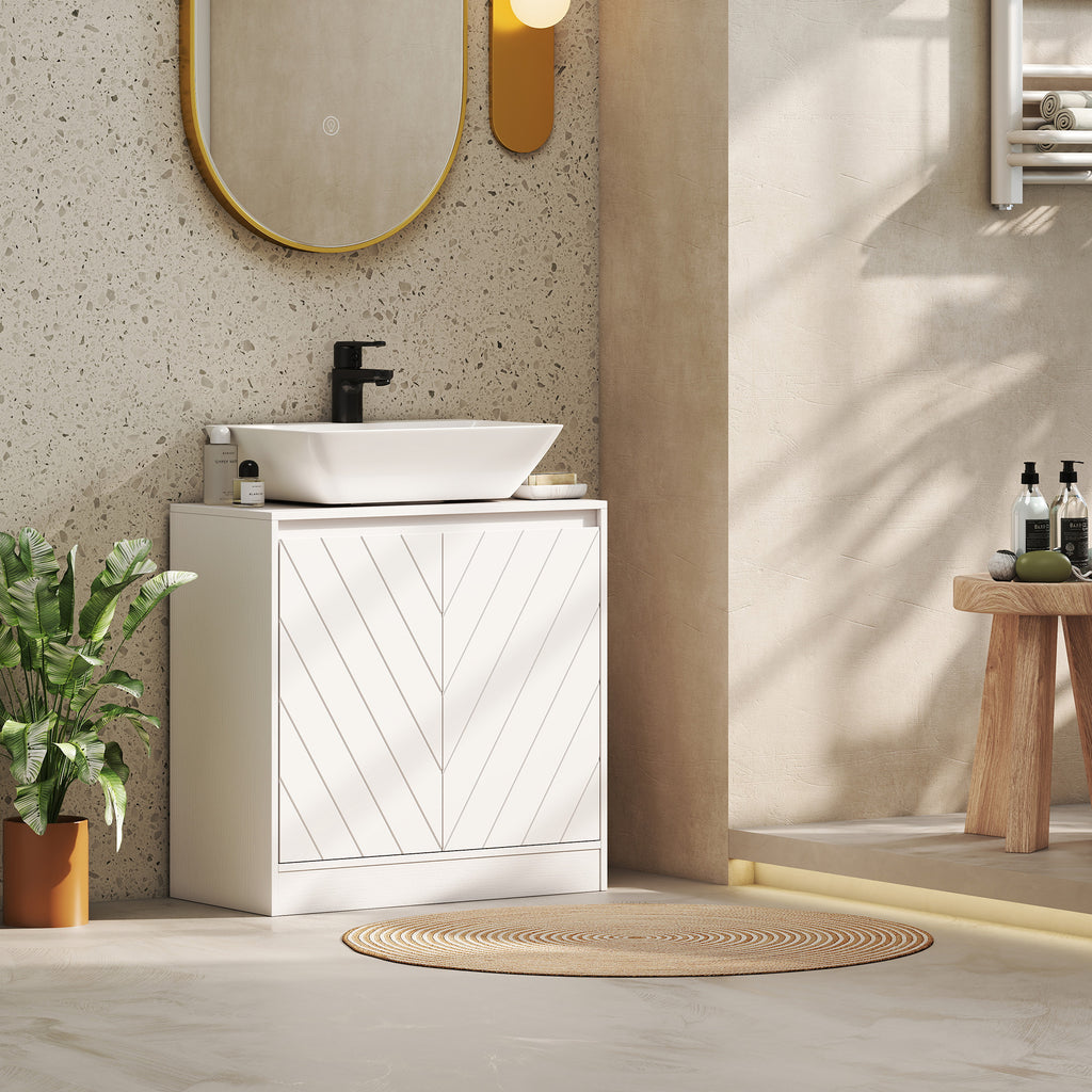 HOMCOM Bathroom Vanity Cabinet with 2 Doors, Adjustable Shelf, for Pedestal or Freestanding Sinks, 60x30x59.8 cm, White