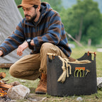 Felt Log Holder with Wooden Handles, 15 kg Capacity, 45 x 32 x 40 cm, Grey