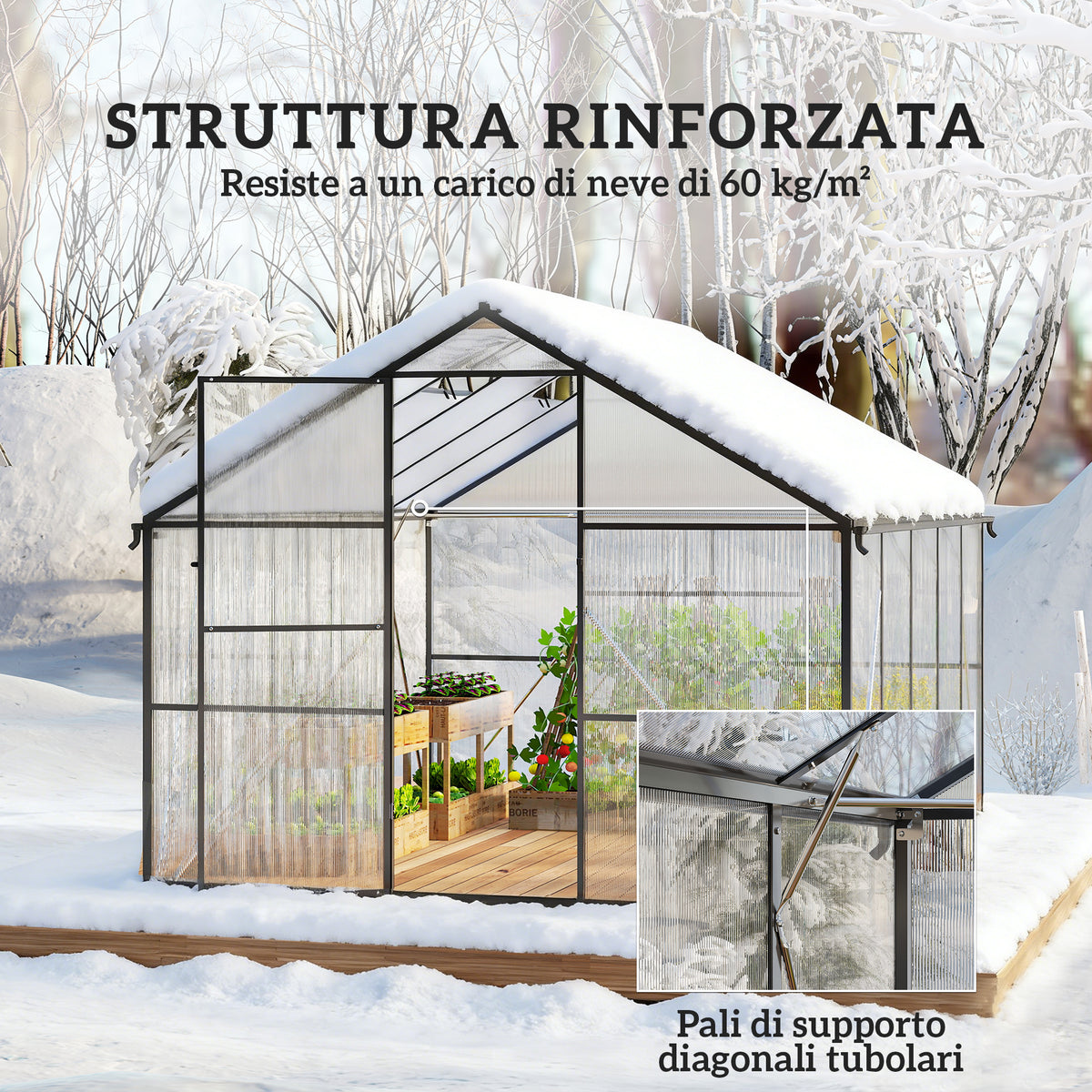 Outsunny PC and Aluminum Vegetable Garden Greenhouse with Hinged Door and 2 Adjustable Windows, 304x247x205 cm, Black