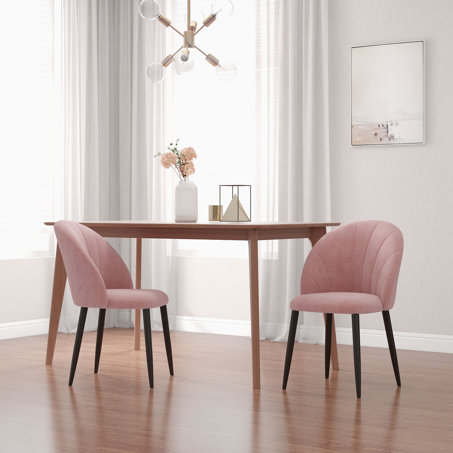 HOMCOM Set of 2 Nordic Style Padded Dining Chairs in Metal and Velvet, 52x54x79cm, Pink