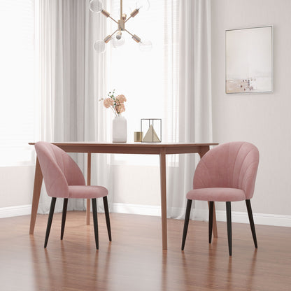 HOMCOM Set of 2 Nordic Style Padded Dining Chairs in Metal and Velvet, 52x54x79cm, Pink