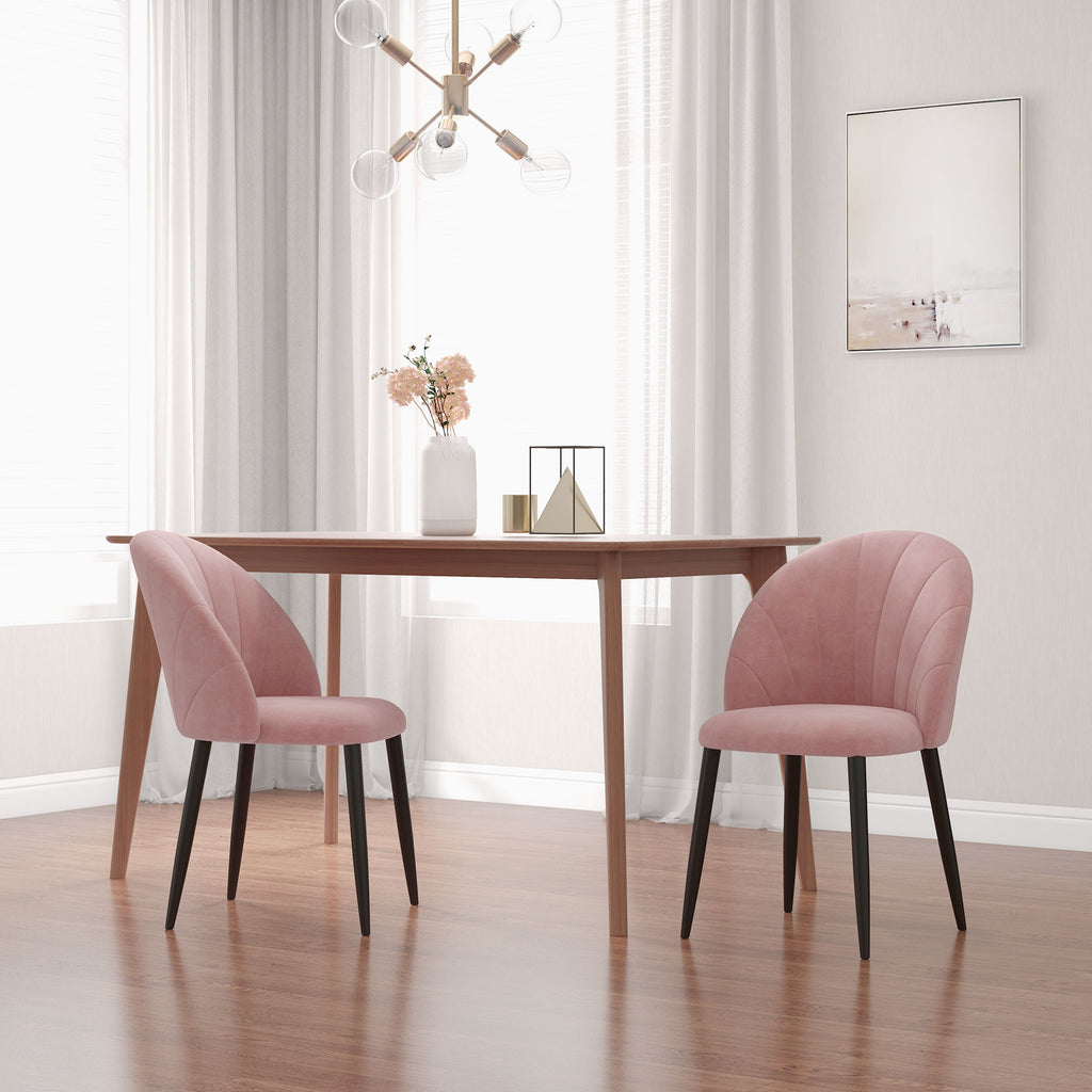 Set of 2 Nordic Style Upholstered Dining Chairs in Metal and Velvet, 52x54x79cm, Pink