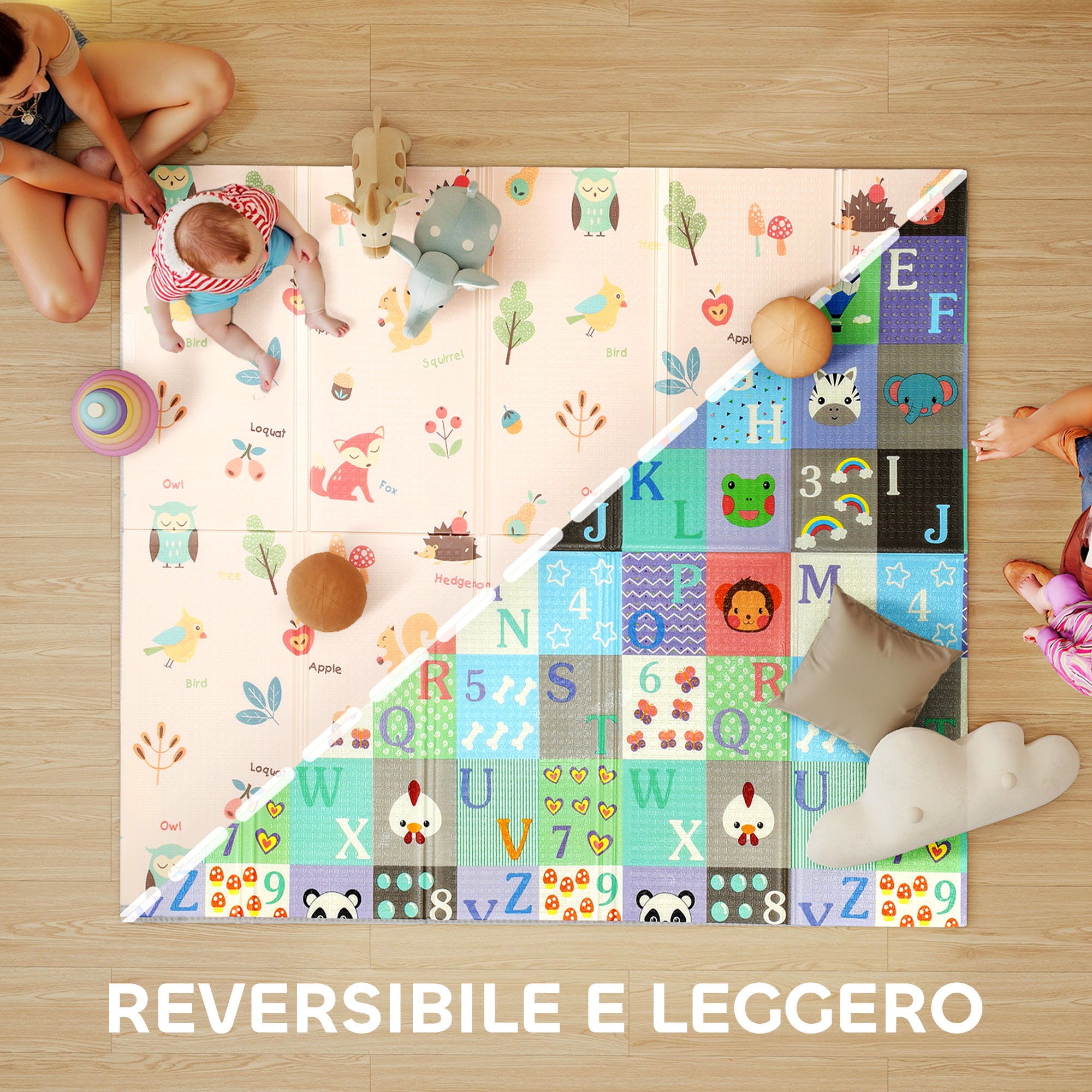 Children's Rug 0-3 Years Old with Numbers and Letters and Waterproof Surface, in Multicolored XPE, 176.5x148x1 cm
