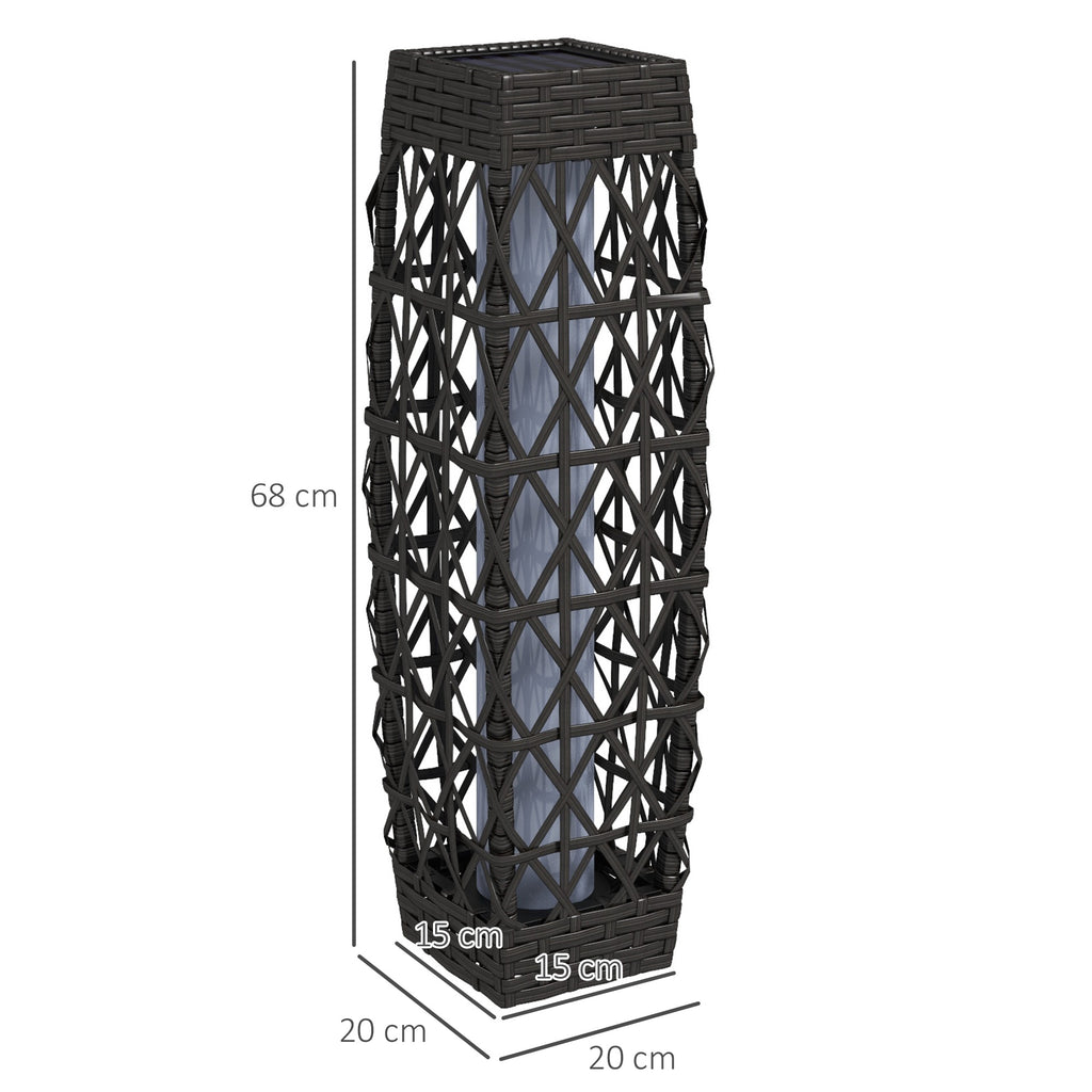 Solar Garden Lamp with LED Lighting, in Steel and PE Rattan, 20x20x68 cm, Gray