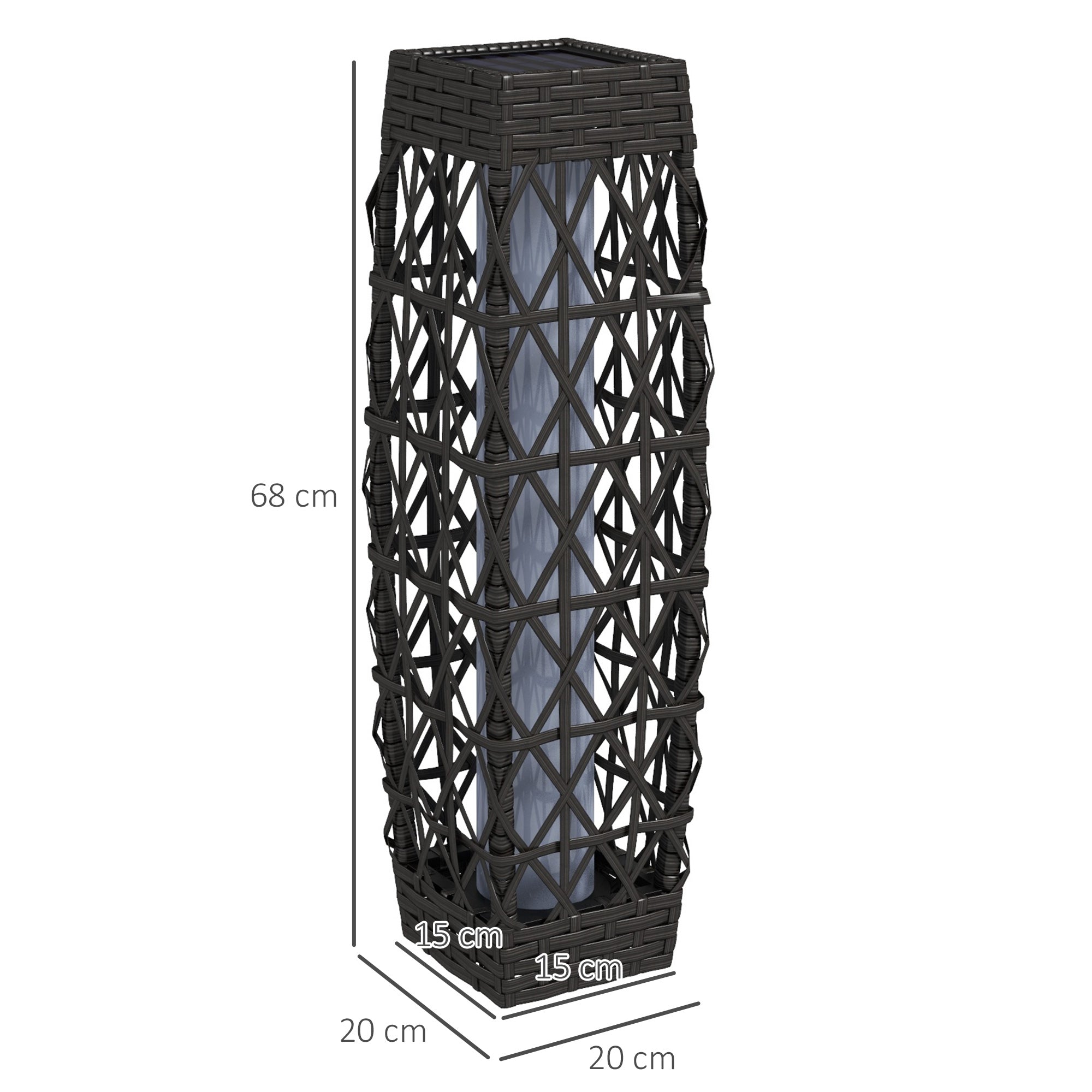 Solar Garden Lamp with LED Lighting, in Steel and PE Rattan, 20x20x68 cm, Gray