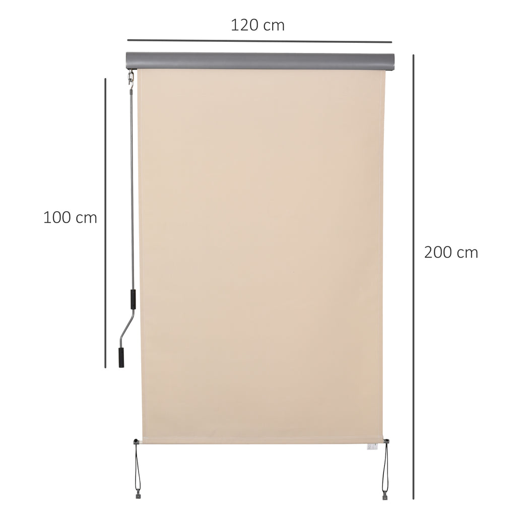 Roller Shade Awning with Crank Handle, Wall or Ceiling Mounted, 120x200cm, Beige