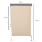 Roller Shade Awning with Crank Handle, Wall or Ceiling Mounted, 120x200cm, Beige