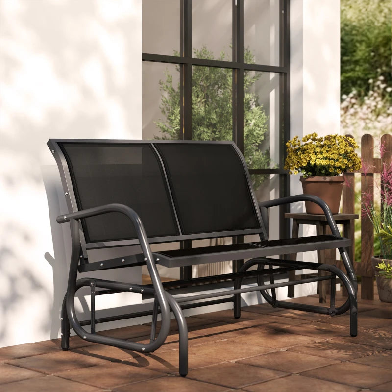 2-Seater Garden Swing Bench in Metal and Breathable Mesh Fabric, 120x70x85cm, Black - Borge' Group Limited