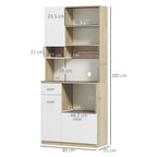 Wooden Pantry Cabinet with Drawer, 3 Cabinets and 4 Open Shelves, 80x35x180 cm, White