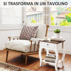 French Style Wooden Nightstand with Drawer and Open Shelf, 45x35x55 cm, White and Oak