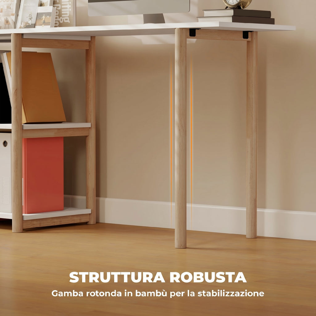 HOMCOM Folding Computer Desk, Space-Saving Writing Desk with Shelves and Bamboo Frame