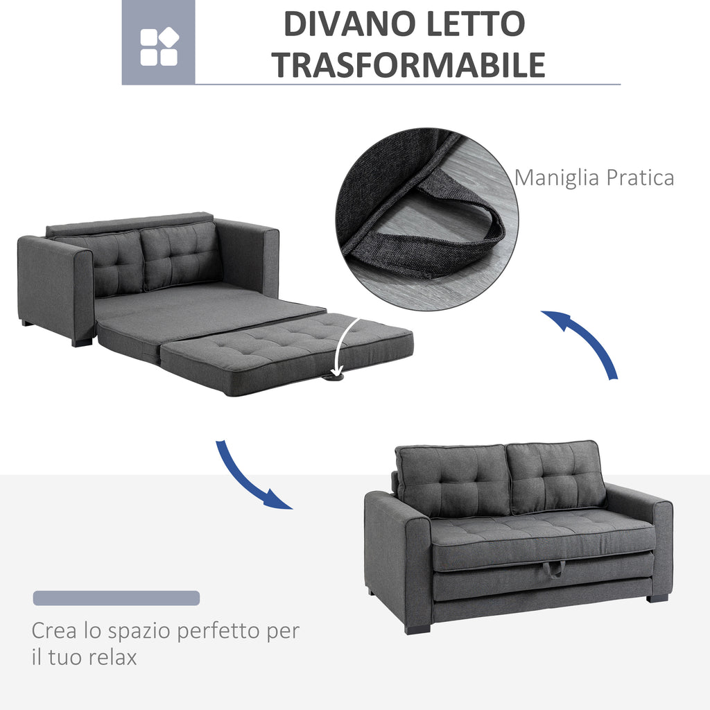 2-Seater Fabric Sofa Bed with Padding and Springs, 151x75x85 cm, Grey