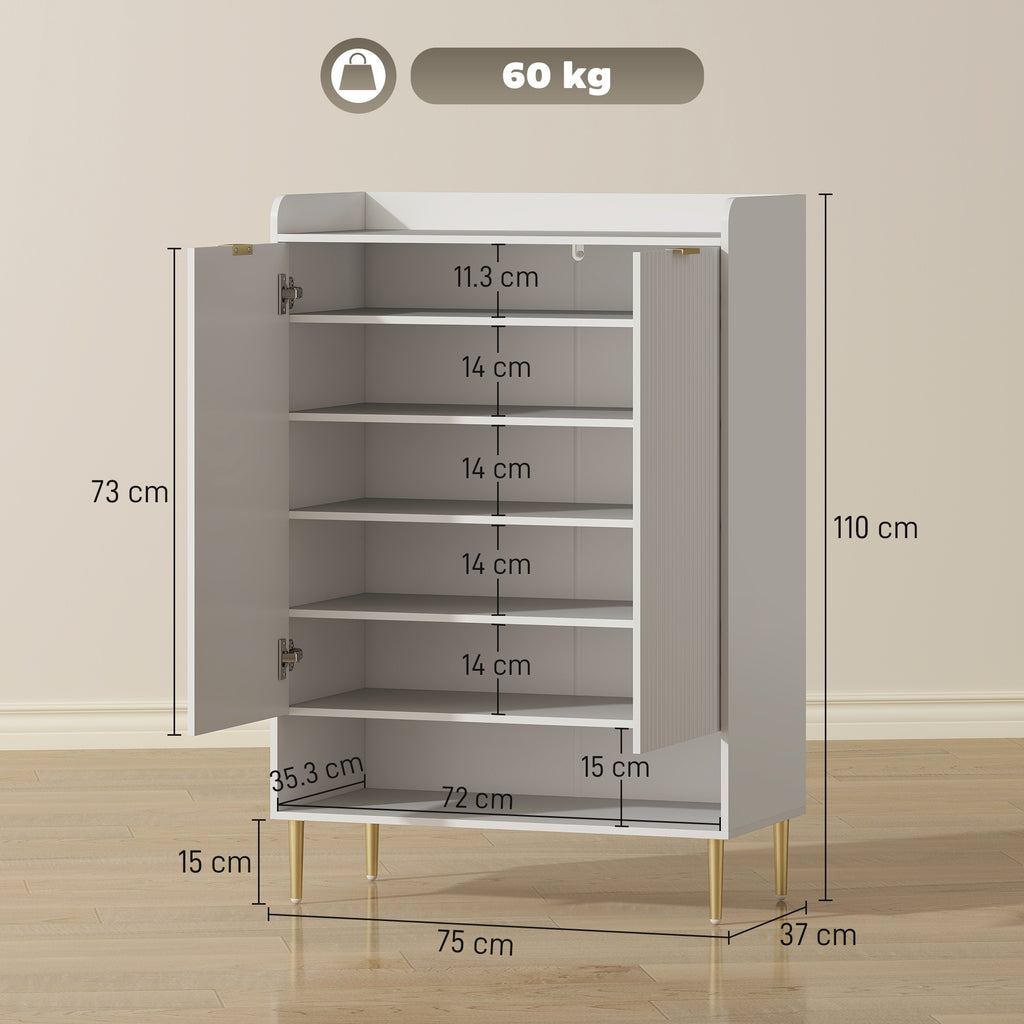 Space-Saving Shoe Rack for 24 Pairs of Shoes with 2 Doors, 3 Pull-Out Shelves and Bottom Shelf, White