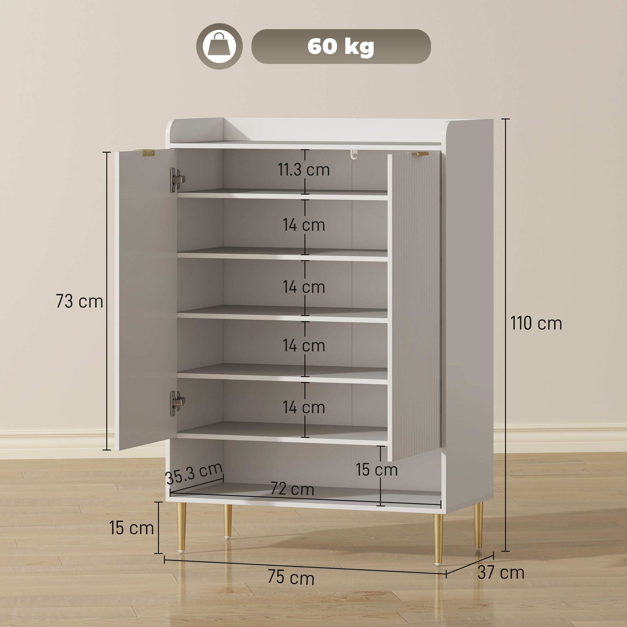 Space-Saving Shoe Rack for 24 Pairs of Shoes with 2 Doors, 3 Pull-Out Shelves and Bottom Shelf, White