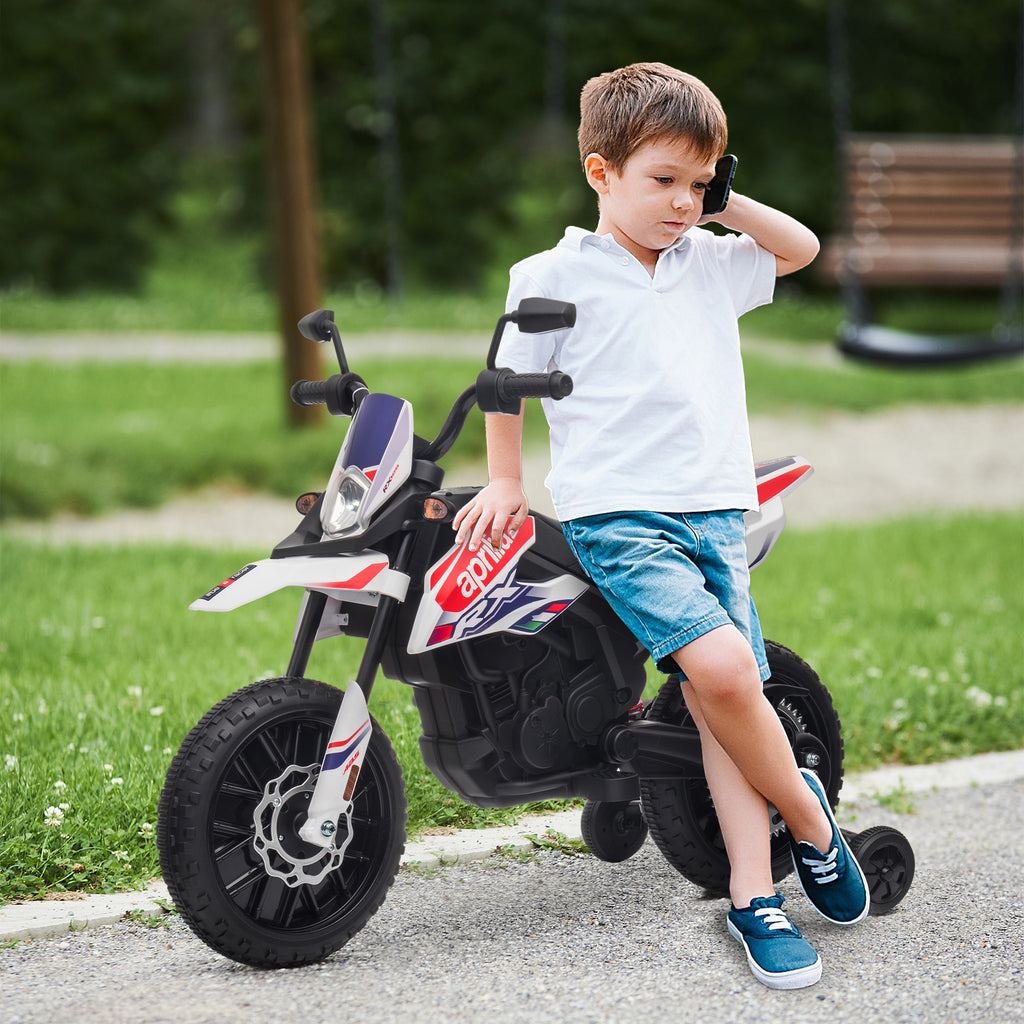 AIYAPLAY Electric Motorcycle for Children 37-96 Months with 12V Dual Motors and Removable Wheels, 30kg Capacity, White